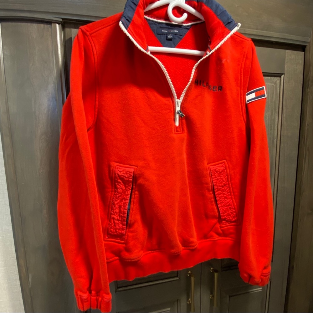Tommy Hilfiger Red Quarter Zip Athletic Sweatshirt